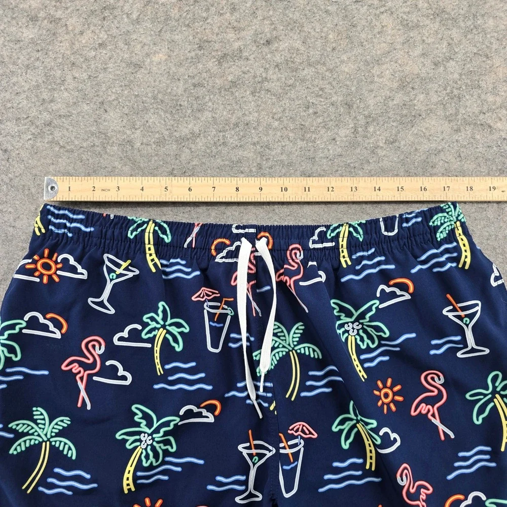 Chubbies Mens Swim Trunks XXL Navy Blue Neon Flamingo Palm Tree 5.5 Inseam Mesh